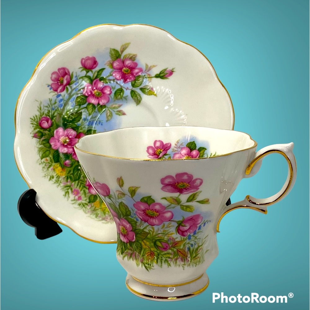 Royal Albert Tea Cup and Saucer Sunnyside Series “PETULA” Pattern Pink Floral